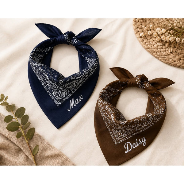 Custom Embroidered Dog Bandana Personalized with ONE Name Only