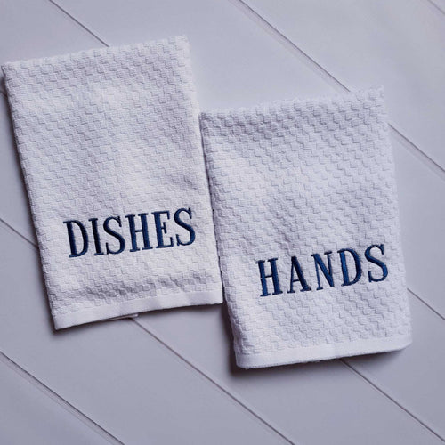 HANDS & DISHES Embroidered Cotton Waffle Weave Towels Set