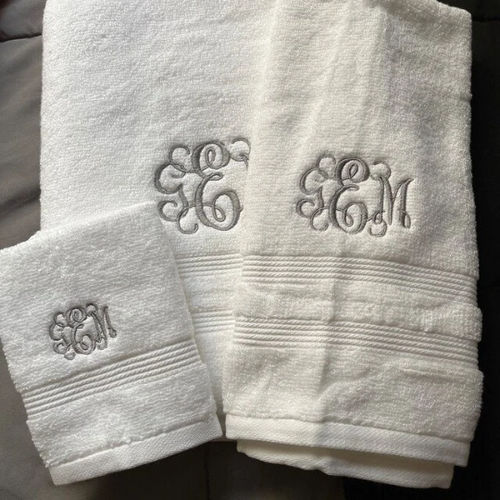 Three Letter Monogram Embroidered Bathroom Towel Set
