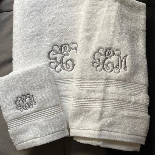 Three Letter Monogram Embroidered Bathroom Towel Set
