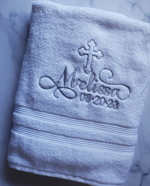 Personalized Christening Cross Towel Baptism Gift