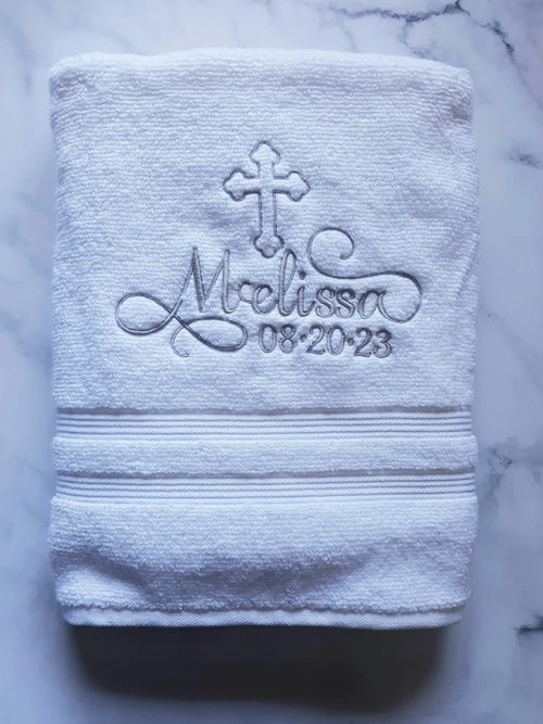 Personalized Christening Cross Towel Baptism Gift