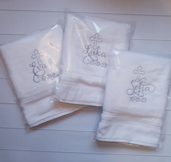 Personalized Christening Cross Towel Baptism Gift