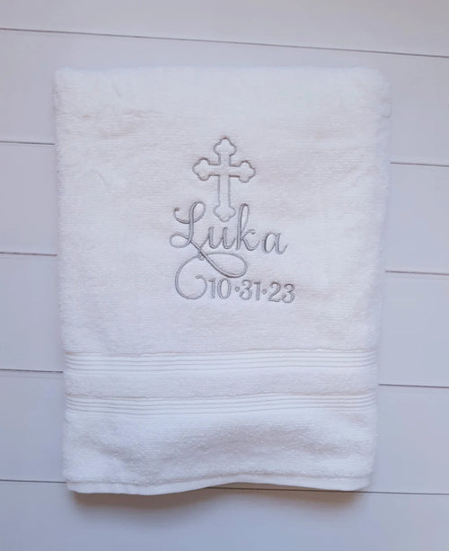 Personalized Christening Cross Towel Baptism Gift