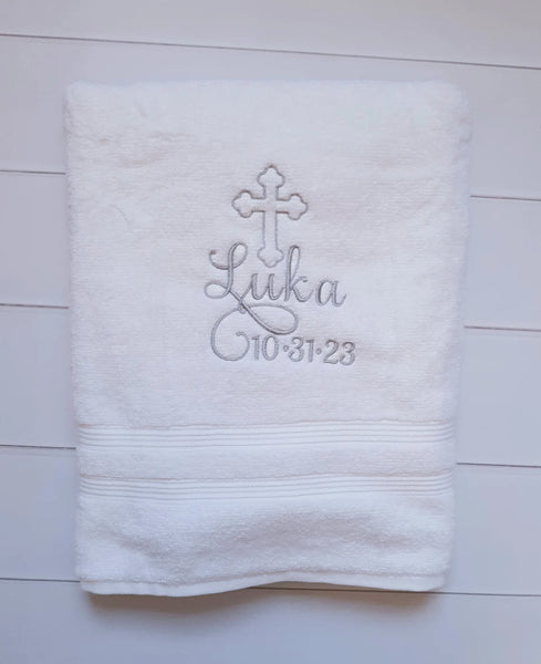 Personalized Christening Cross Towel Baptism Gift