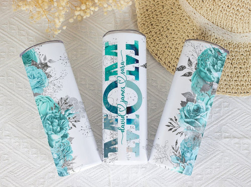 Teal Mom Tumbler with Kids' Names