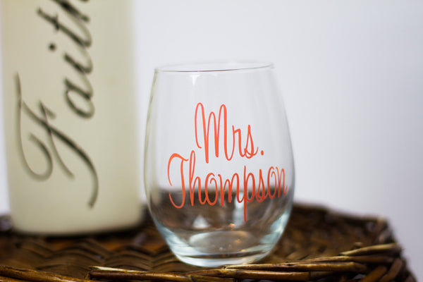 Personalized Mrs Stemless Wine Glass