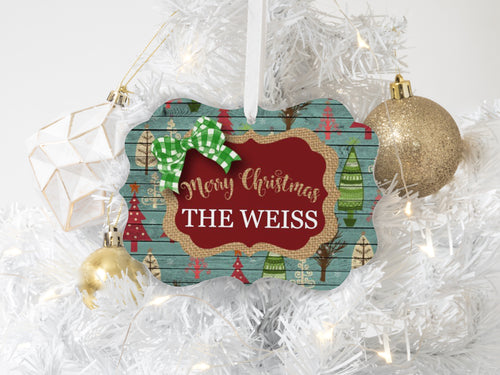 Rustic Burlap Personalized Merry Christmas Ornament Holiday Home Decor