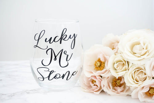 Personalized Future Mrs and Lucky Mrs Wine Glass