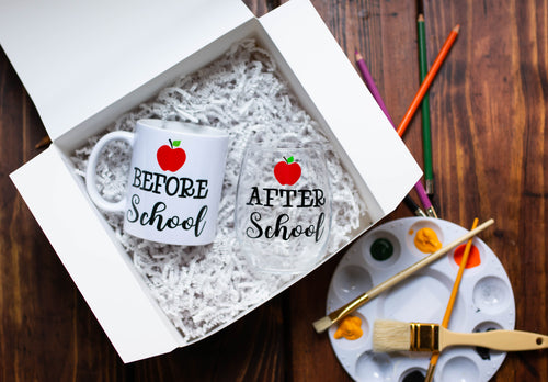 Before School Mug and After School Wine Glass Teacher Gift Set