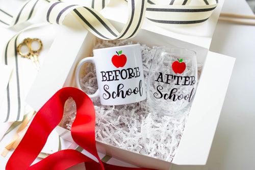 Before School Mug and After School Wine Glass Teacher Gift Set