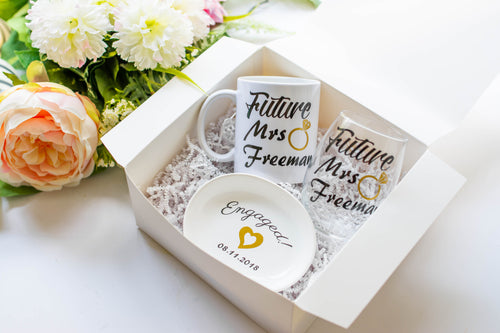 Engagement Gift set for Bride with Future Mrs Wine Glasses and Mug