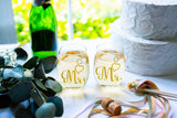 Personalized Mr and Mrs Wedding Stemless Wine Glass