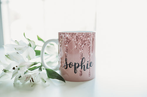 Glitter Drip Personalized Dishwasher and Microwave Safe Coffee Mug