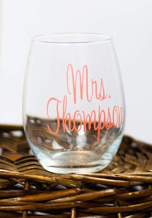 Personalized Mrs Stemless Wine Glass
