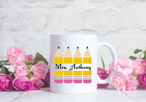 Personalized Teachers Pencil Mug - Custom Gift for Teacher - Christmas Gift for Teacher